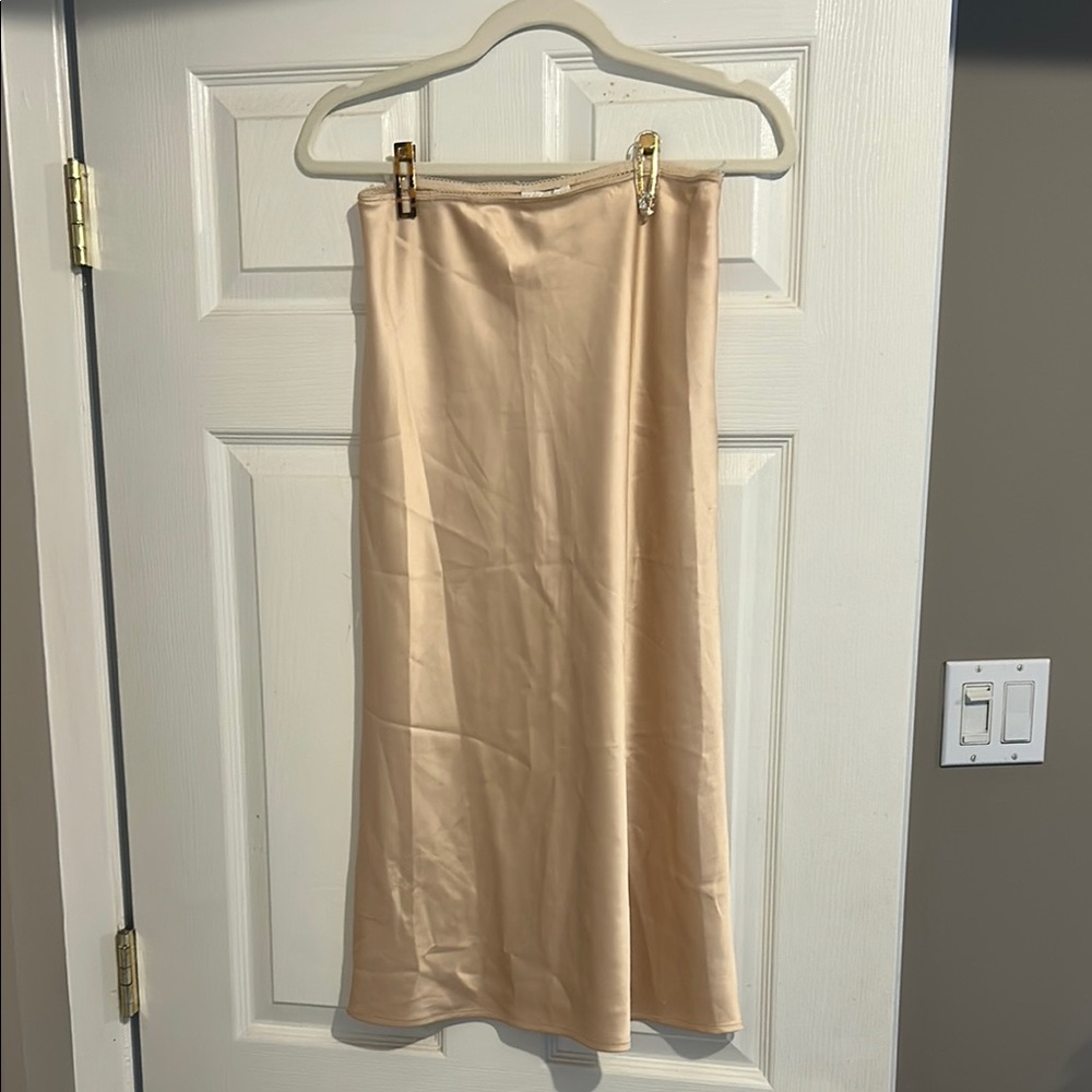 Topshop satin midi skirt | peach gold